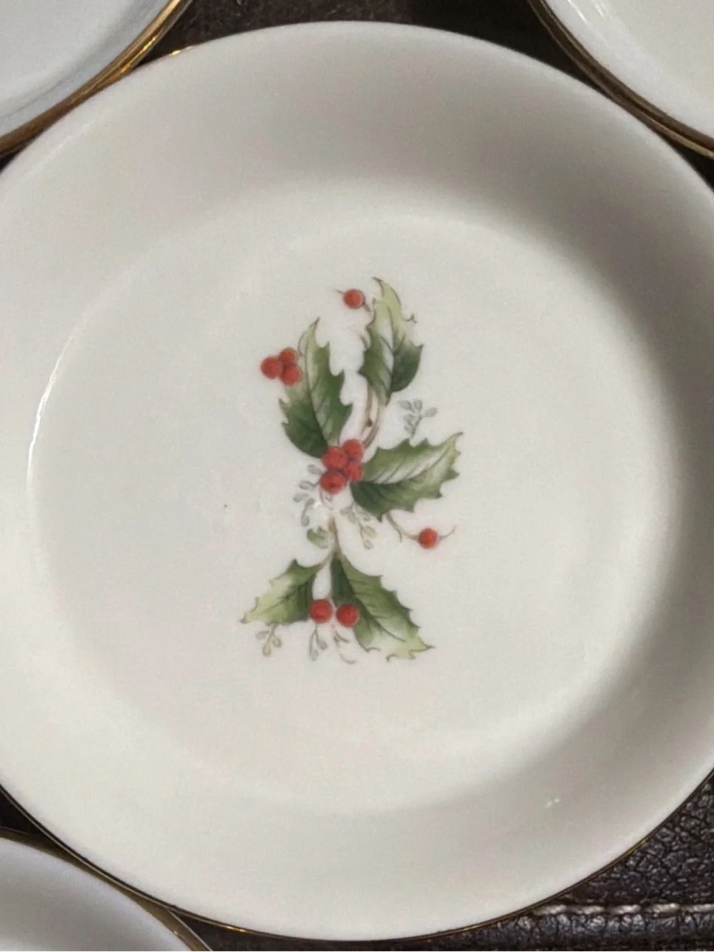 Holiday Holly Saucer Set in White with Green and Red Accent